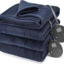 Sunbeam Heated Fleece Throw Blanket Soft Blue Queen 84X90” 10 Heat Settings NOB