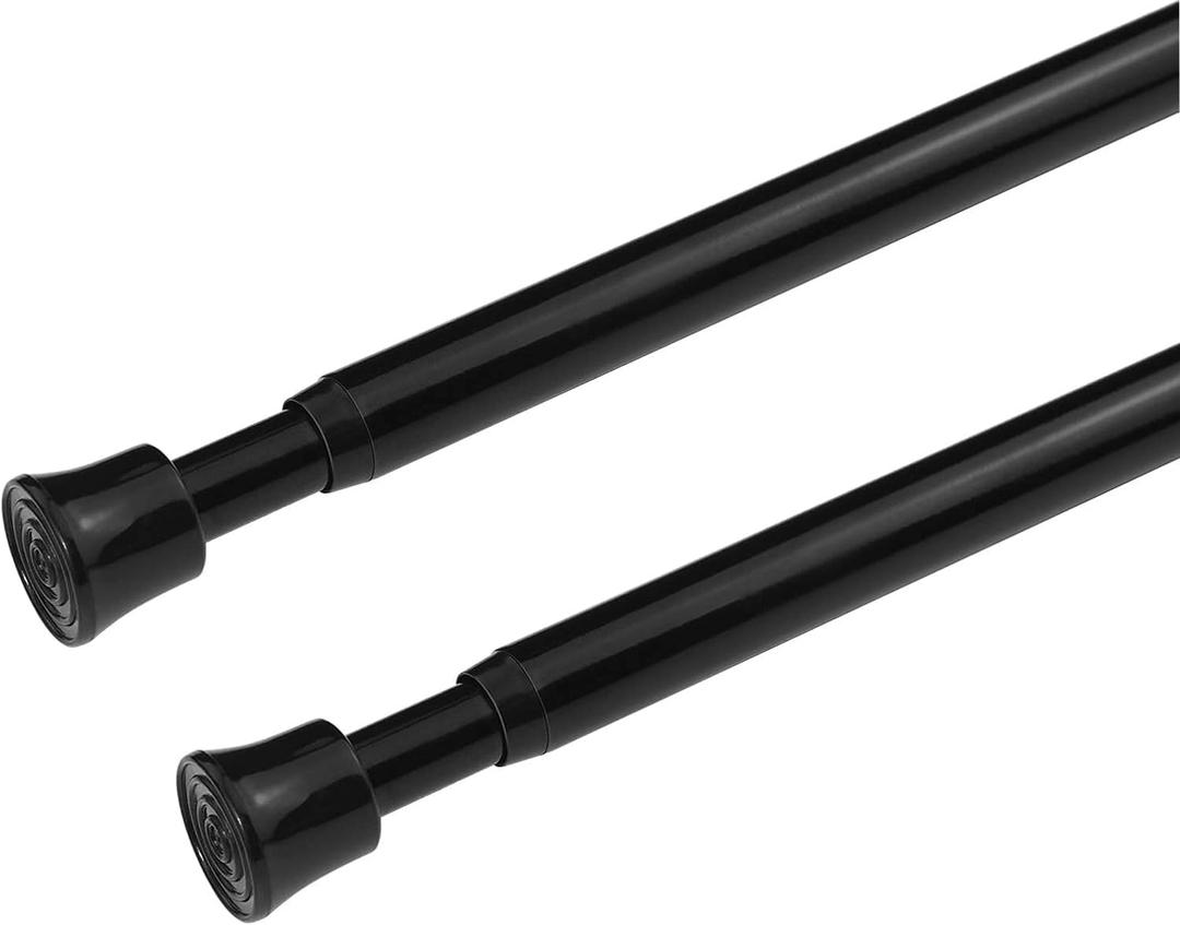 KXLife 8 Pcs Spring Tension Curtain Rod 28 to 49 Inch Cupboard Bars Tensions Rod Spring Loaded Curtain Rods，Adjustable Length for Kitchen, Bathroom, Cupboard, Wardrobe, Window, Bookshelf, Black