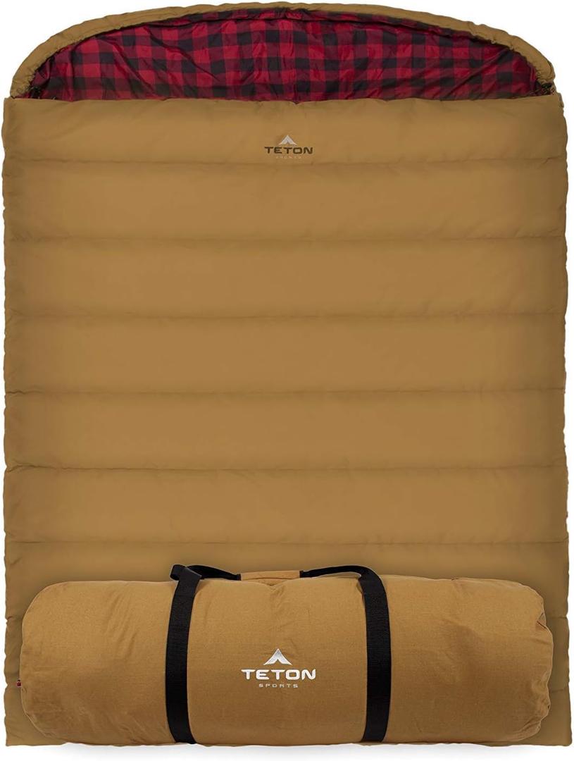 Teton Mammoth Queen Size Double Sleeping Bag- A Warm Bag The Whole Family can Enjoy Great for Camping, Hunting and Base Camp. Compression Sack Included, Mammoth 20F, Bro