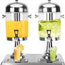 Drink Dispenser with Stand, 4.2 Gallon Beverage Dispenser for Parties, Stainless Steel Dual-Head Juice Dispenser with Centre Ice Core and Drip Trays for Parties, Buffet Cafeterias, Homes (EXP 03/06/27)