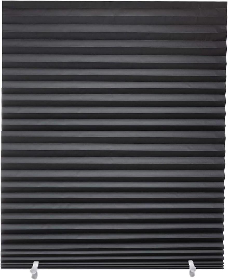 Changshade 12-Pack Pleated Paper Temporary Shades Cordless Light Filtering Cut to Size Temporary Paper Blinds for Indoor Windows of Office, Bedroom, Bathroom, Living Room, 36" W x 72" H, Black