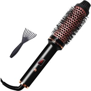 Round Brush Curling Iron 1.5 inch - Heated Ceramic Tourmaline Ionic with Digital Display, Dual Voltage for Blowout Styling