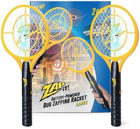 ZAP iT! 4, 000 Volt Electric Handheld Bug Zapper Racket - USB Rechargeable Indoor Safe Mosquito Zapper and Fly Swatter for Indoor and Outdoor Use - 2 Pack (Large, Yellow)