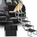Deergym Dog Stairs for Large Dogs - 5 Step Wide 16in High 34in Foldable Dog Ramp for Car Non-Slip Surface Support up to 230lbs - Suitable for SUV,Truck, Sofas, Bed