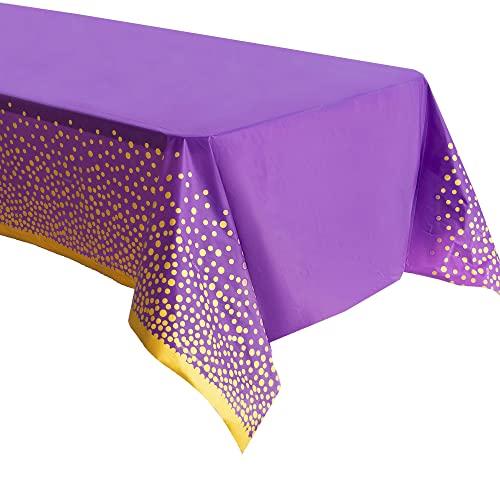 ZULADISE 2 Pack Premium Purple and Gold Plastic Tablecloths – Thick, Durable, Reusable Table Covers (54 x 108 in) – Stylish Party Decor for Birthday, Rapunzel, Tangled, Purple Birthday Decorations