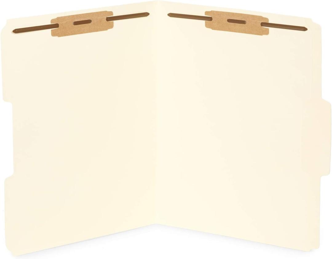 50 Manila Fastener File Folders - 1/3 Cut Reinforced Tab - Durable 2 Prongs Bonded Fastener Designed to Organize Standard Medical Files, Law Client Files, Office Reports - Letter Size, Manila, 50 Pack