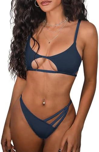 ZAFUL Women's Sexy Cutout Bikini Thong Bikini Set Tie Back Two Piece Swimsuit Bathing Suit. Size L
