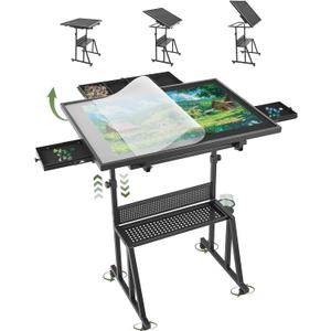 1500 Pieces Jigsaw Puzzle Board for Adults, 13-Tilting-Angle & Height Adjustable Table with Legs and Wheels, Metal Puzzle Table with 6 Felt Trays, Transparent Cover, Non-Slip Felt Surface