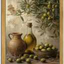 Wood Framed Olive Kitchen Wall Art, Vintage Rustic Still Life Canvas Print, Green Olives Poster Print Picture, Fruit Wall Decor Painting for Dining Room Cafe Restaurant Farmhouse Home Decor 8x10 inch