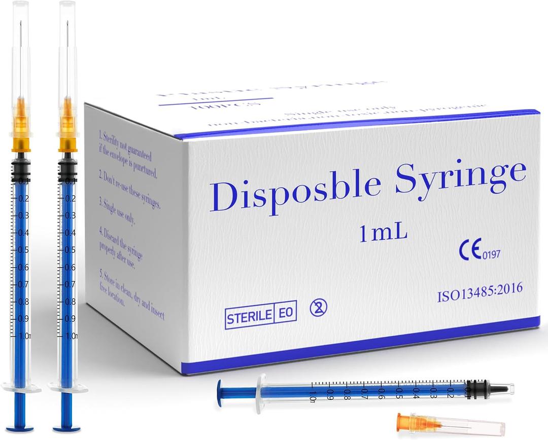 100Pack 1ml Disposable Luer Lock Lab Syringes with 25G 1Inch Needle,Individually Packed