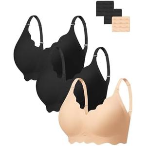Angelhood Black Seamless Bra Women Soft Jelly Push Up Wireless Bra Supportive V Neck No Underwire Comfort Tshirt Bralette XL 1 Count