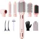 Hair Dryer Brush 6 in 1 Professional Hot Air Styler, 110,000 RPM High-Speed Negative Ionic Hair Dryer, Auto Wrap Curler Frizz-Free Airwrap for Curling Volumizing Straightening Styling Pink