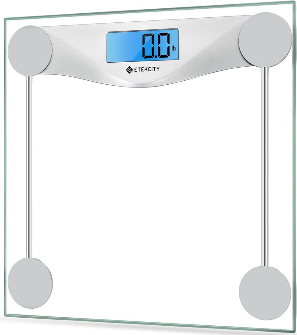 Etekcity Digital Body Weight Bathroom Scale, Large Blue LCD Backlight Display, High Precision Measurements,6mm Tempered Glass, 400 Pounds (11.9 x 11.9 inches, Silver)
