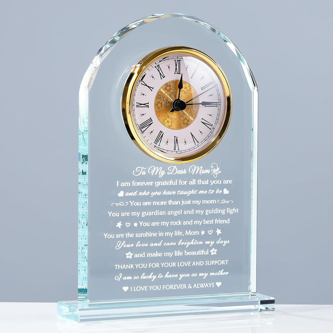 Arikyrist Glass Clock Gifts for Mom from Daughter Son, Birthday Gifts for Mom Crystal Keepsake Present Best Mother Gifts Idea on Mothers Day Christmas Valentine's Day