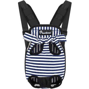 Pawaboo Pet Carrier Backpack, Adjustable Pet Front Cat Dog Carrier Backpack Travel Bag, Legs Out, Easy-Fit for Traveling Hiking Camping for Small Medium Dogs Cats Puppies, Small, Blue & White Stripes
