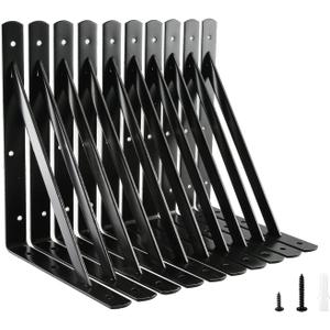 HOME MASTER HARDWARE Heavy Duty Shelf Brackets 12 inch x 8 inch Metal Shelves Supports 90 Degree Triangle Wall Mount Angle L Bracket for Floating Shelving with Screws Black 10-Pack