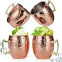 Amrules Moscow Mule Mugs Set of 4, 16 OZ Hammered Copper Cups with 304 Stainless Steel Lining and Gold Brass Handles, for Cold Drinks, Beer, Wine, Bars, Parties