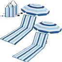 Briwooody 2 Set Beach Chairs with Umbrella Portable Beach Lounger Lightweight Foldable Outdoor Lounger Chair for Outdoor Travel Sunbathing Camping,Gradient Blue Stripe