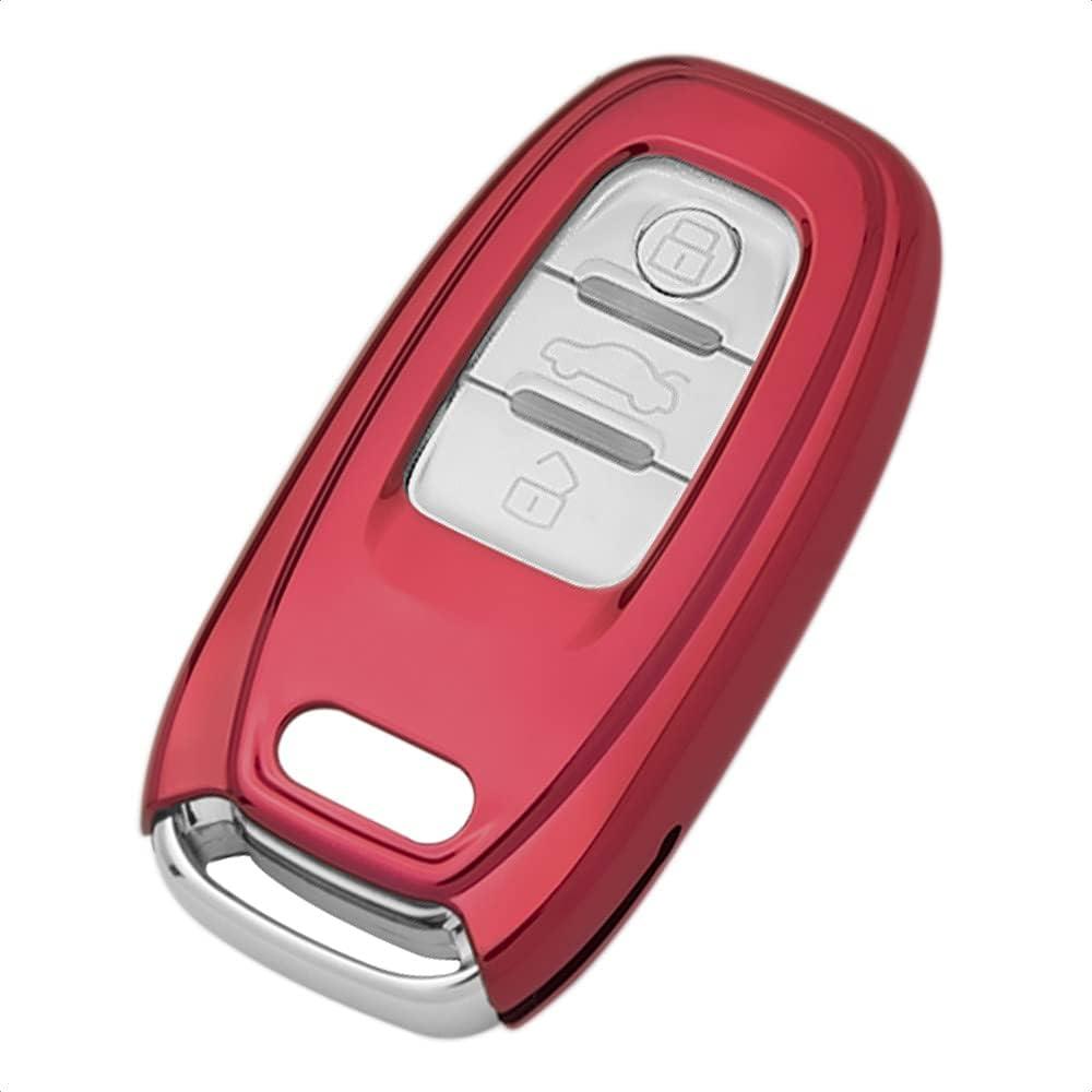 TANGSEN Smart Key Fob Case Red Metal Luster TPU Protective Cover Compatible with Audi A4 A5 A6 A7 A8 W12 Q5 Hybrid R8 RS5 RS7 S4 S5 S6 S7 S8 SQ5 3 4 Button Keyless Entry Remote Control Accessories