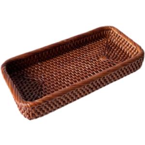 Rattan Woven Basket Woven Serving Tray Decor Snack Cookies Display Woven Bread Basket Decorative Tabletop Tray for Home Desk, Small
