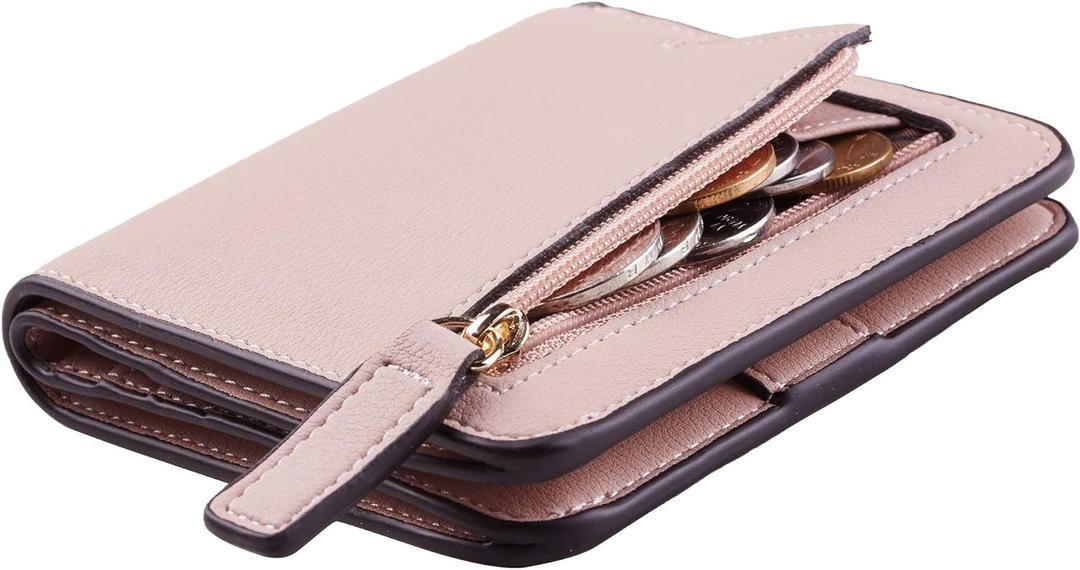 Toughergun Wallet Women Rfid Blocking Small Compact Bifold Luxury Leather Pocket Wallet Ladies Mini Purse with ID Window (08 ReNapa Pink Champagne)