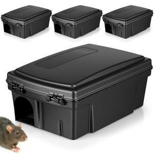 4 Pcs Rat Bait Stations Large Rodent with Key Reusable Mouse Stations Mice Blocks Heavy Duty Boxes for Outdoor Rodents Mice Blocks Station, Bait Not Included, Black (10.6 x 6.7 x 4.3 Inches)