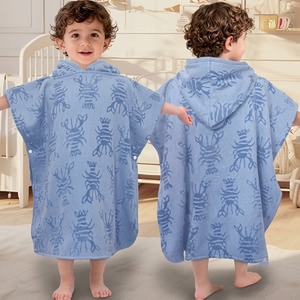 Toddler Hooded Bath Towels, Oversized (2-4Years, 21"X21") Made from 100% Soft Cotton, Absorbent Hooded Poncho Towel for Baby Boy, Perfect for Pool | Swimming | Bath | Beach, Jacquard Blue Lobster