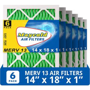 Maycold MERV 13 14x18x1 Air Filter (6-Pack), High-Efficiency Pleated AC & Furnace Filters, Actual Size: 13.70 x 17.70 x 0.75, Individually Wrapped in Plastic