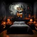 Halloween Ghost Black Cat Bubblebath Canvas Posters Bathroom Cute Ghost Wall Art Goth Dark Academia Spooky Bubblebath Prints Painting For Living Room Bedroom Wall Decor 16x24in Unframed (16L" x 24W", Multi 12)