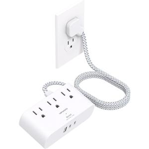 Flat Plug Power Strip 6 Ft, HANYCONY Ultra Thin Flat Extension Cord, 3 Outlets 3 USB Ports(2 USB C) Multi Plug Outlet Extender with No Surge Protector for Cruise Ship, Travel, Dorm Room Essentials (White)