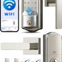 Veise VE027-L Built-in WiFi Smart Lock with Lever Handles, Fingerprint keyless Entry Door Lock Set, App Remote Control, Electronic Deadbolt for Front Door, Touchscreen Keypad, Auto Lock, Satin Nickel