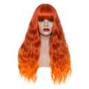 Women's Orange Fire Wig 22''Long Curly Wavy Wig Shoulder Length Flat Bangs Wig For Women Girl Cosplay Party Halloween Wig Cap Included (22''Orange Fire)