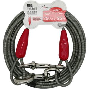 Petest 25ft Tie-Out Cable with Crimp Cover for Super Dogs Up to 250 Pounds (Red & Cool Grey)