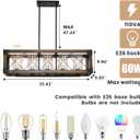 Farmhouse Kitchen Island Lighting, 5-Light Dining Room Light Fixture Over Table, Rustic Wooden Rectangle Chandelier, Pool Table Pendant Light Fixtures with Clean Glass Shade
