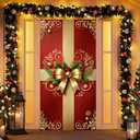 BlissYard Christmas Door Cover 71x35 Inch Red and Gold Gift Wrap Door Banner, Elegant Holiday Decoration for Front Door, Indoor Outdoor Winter Party Backdrop, Merry Xmas Door Hanging Decor