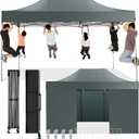 COBIZI 10x15 Pop Up Canopy with 4 Sidewall, Heavy Duty Canopy UPF 50+ All Season Wind Waterproof Commercial Outdoor Wedding Party Tents for Parties Gazebo with Carry Bag(10 x 15 ft Gray)