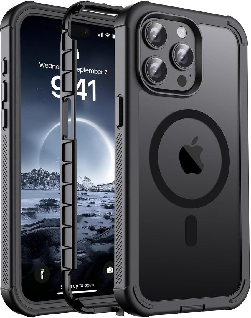 Magnetic for iPhone 15 Pro Case, [Compatible with MagSafe][Military Grade Drop Protection][Heavy Duty Protection][Non-Slip][Shockproof] 2-Layer Durable Bumper Phone Case 6.1'', Black