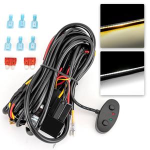 Wsays Dual Color Amber White Light Bar Wiring Harness Kit 2 Leads with Relay Push Button Switch Compatible with 12V Vehicles Truck, ATV, UTV, Motorcycle