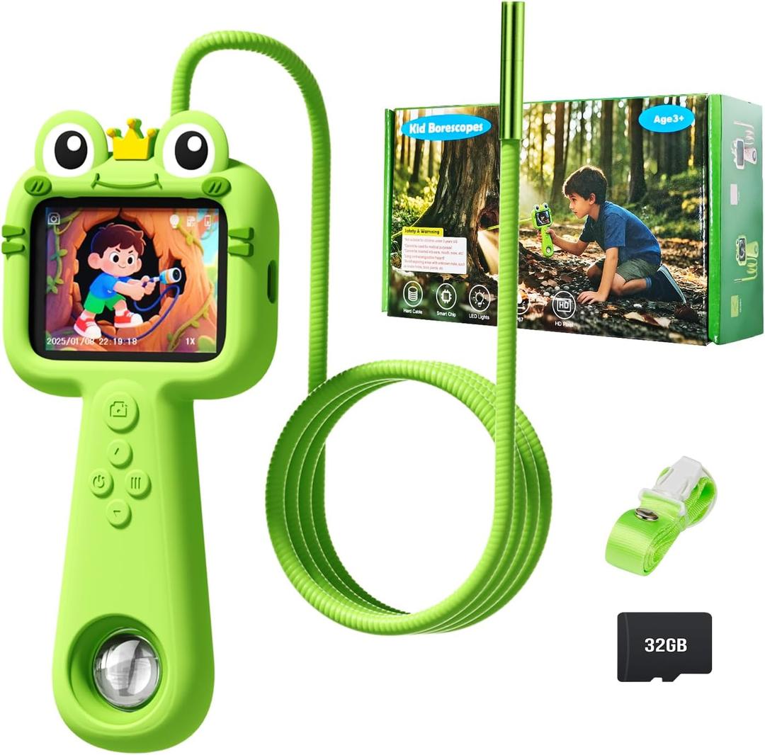 Kids Borescope with Light Borescope Camera for Kids Rechargeable STEM Science Educational Outdoor Toy with 32GB Card Nature Outside Exploration Birthday Gift for Boys Girls Ages 4,5,6,7,8,9,10,11,12