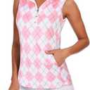 Tanst Sky Women's Sleeveless Golf Shirt Quick Dry Zip Up Workout Tennis Tops with Pockets. S