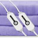 Electric Heated Blanket 84"x90" Queen Size, Soft Coral Fleece, Dual Controllers with 4 Heating Levels and 10 Hours Auto-Off, Machine Washable, Cozy Plush Fabric for Home, Light Purple