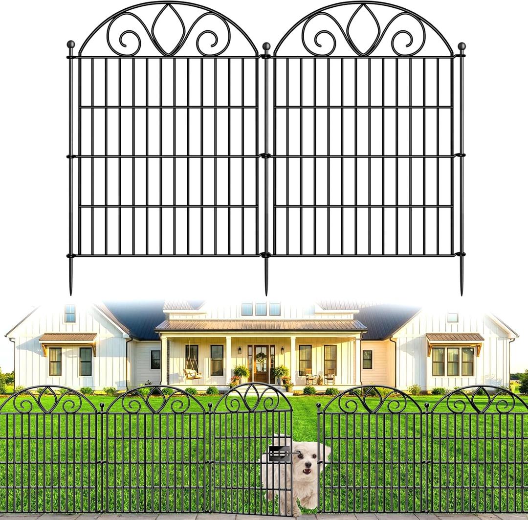 10 Panels No Dig Decorative Garden Fence Panel 28" H X 19.6' L Rustproof Metal Dog Fence Outdoor for Yard, Animal Barrier Fence for Pet, Garden Border, Patio, Flower Beds| Temporary Fencing