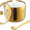 IBWell 10oz Sugar Bowl with Lid and Spoon Gold Sugar Container with Spoon for Coffee Bar Kitchen Accessories for Seasoning Sugar Salt Coffee Bean