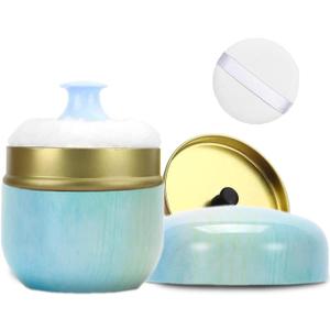 SHIMIDO Body Powder Puff and Container, 3.15" Portable Empty Body Powder Container for Baby Women's Loose Dusting Powder, Powder Case Box with Lids for Bath, Travel and Home Use , Aqua Blue)