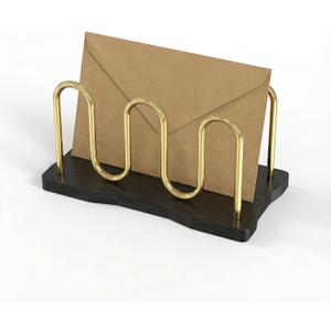 Mail Holder Organizer Countertop, Metal Mail Sorter for Desk, Cutout Mail Storage Bills Organizer Letter Tray Design with Bamboo Base for Home Office (Black)