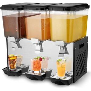 VEVOR Commercial Beverage Dispenser, 3 Tanks 18 L / 19 QT Per Tank Juice Dispenser, 512W Stainless Steel Ice Tea Drink Machine with 45F-54F Cooling Temperature, for Cold Drink Restaurant Bar Party