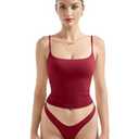 SUUKSESS Women Sexy Square Neck Tank Top Summer Y2K Going Out Tops Casual Sleeveless Basic Cami Shirts (Wine Red, M)