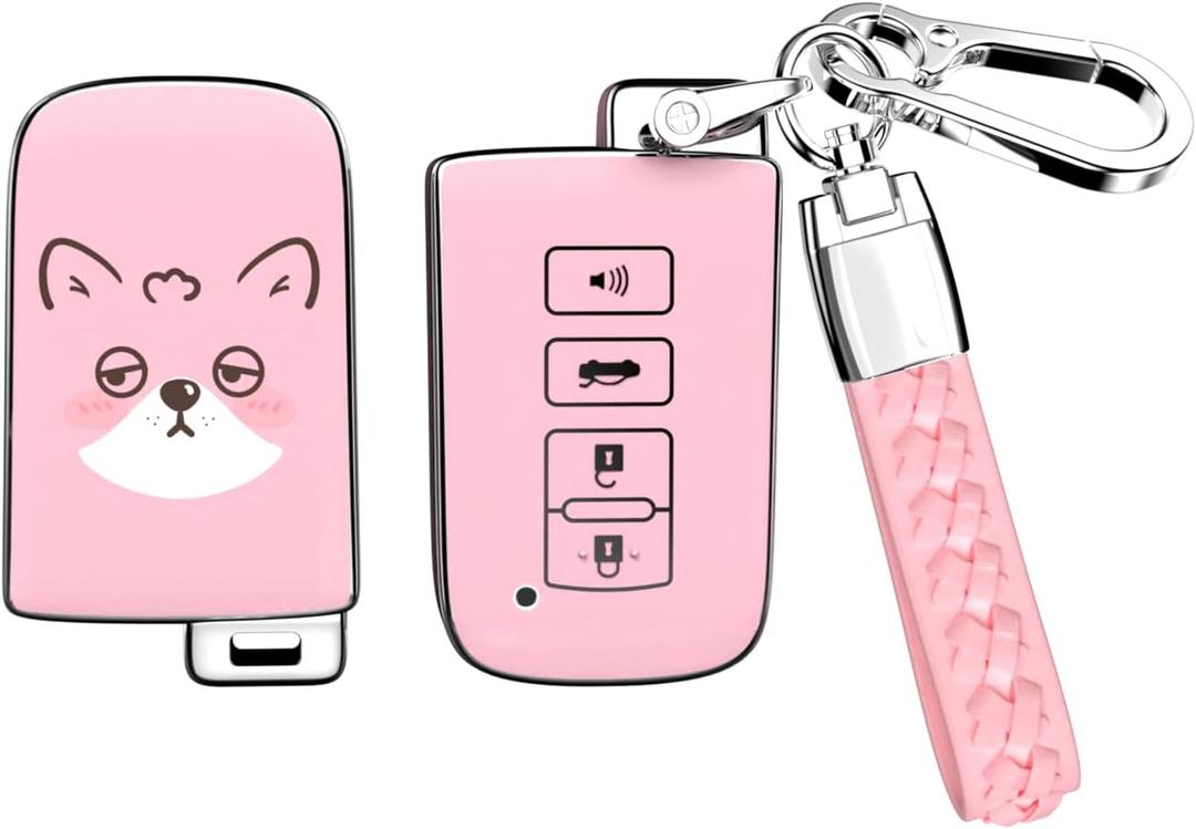 ACEBOY for Toyota Key Fob Cover, Soft TPU Protection Case with Keychain for Toyota Sequoia Highlander XLE Camry Corolla XSE RAV4 Tundra Tacoma (Pink,4 Buttons)