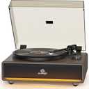 Vinyl Record Player Built in HiFi Stereo Speakers BT Wireless Input Belt Drive Iron Platter Turntables for Vinyls Records with MM Audio AT-3600L Cartridge Soft Warm Light Design Wooden Cream Walnut