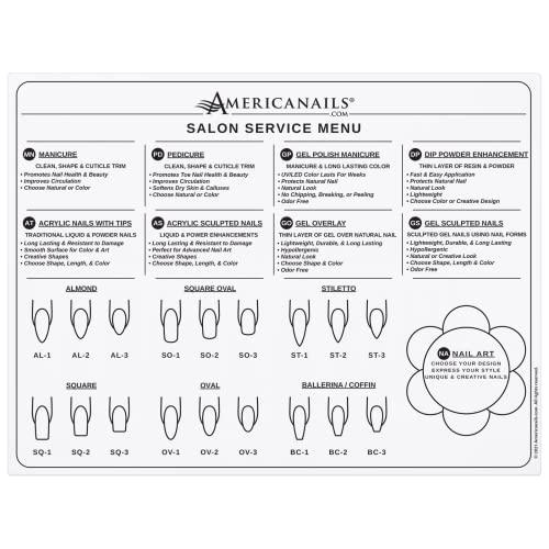 Americanails Silicone Salon Service Menu Mat, Professional Nail Salon Menu, Sales Tool, Helps Explain Services, Protects Nail Table, Wipes Clean With Acetone, Acrylic, Gel Natural Nail Services